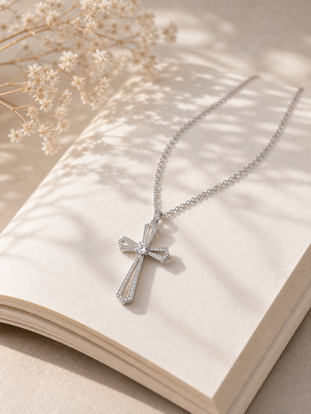 Silver-Tone Crystal Cross Pendant Necklace product photo view 5