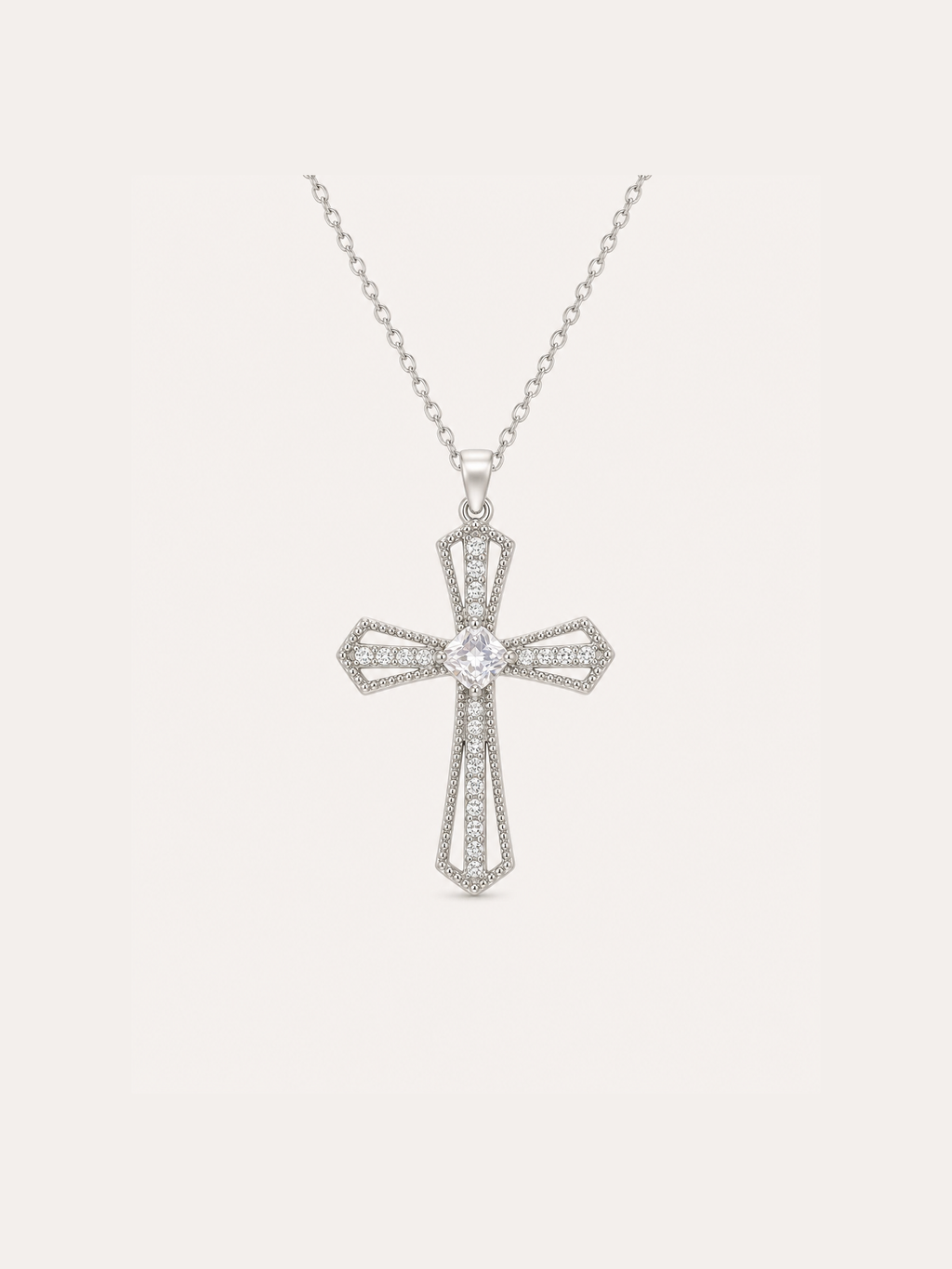 Silver-Tone Crystal Cross Pendant Necklace product photo