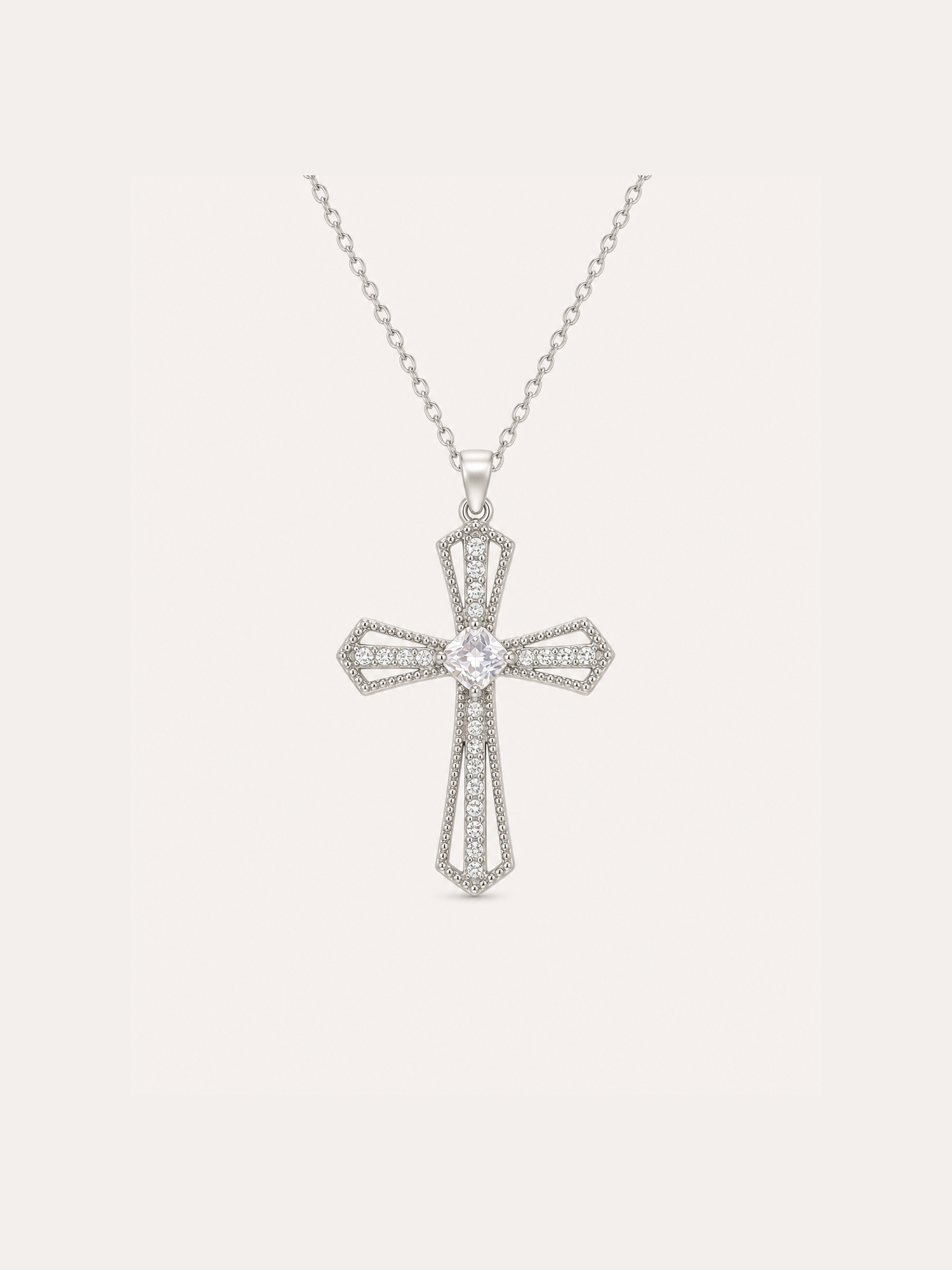 Silver-Tone Crystal Cross Pendant Necklace product photo