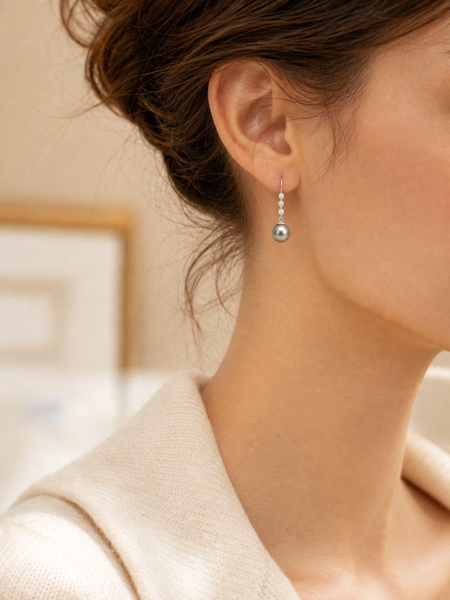 Silver-Tone Pearl-Look Drop Earrings product photo view 3