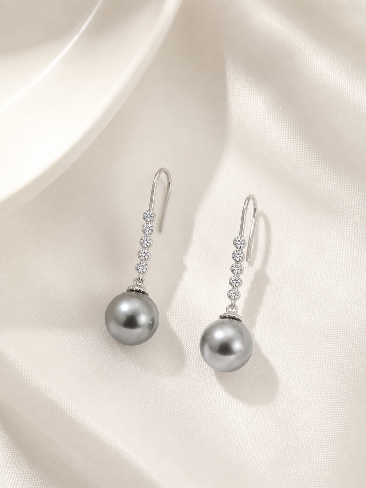 Silver-Tone Pearl-Look Drop Earrings product photo view 4