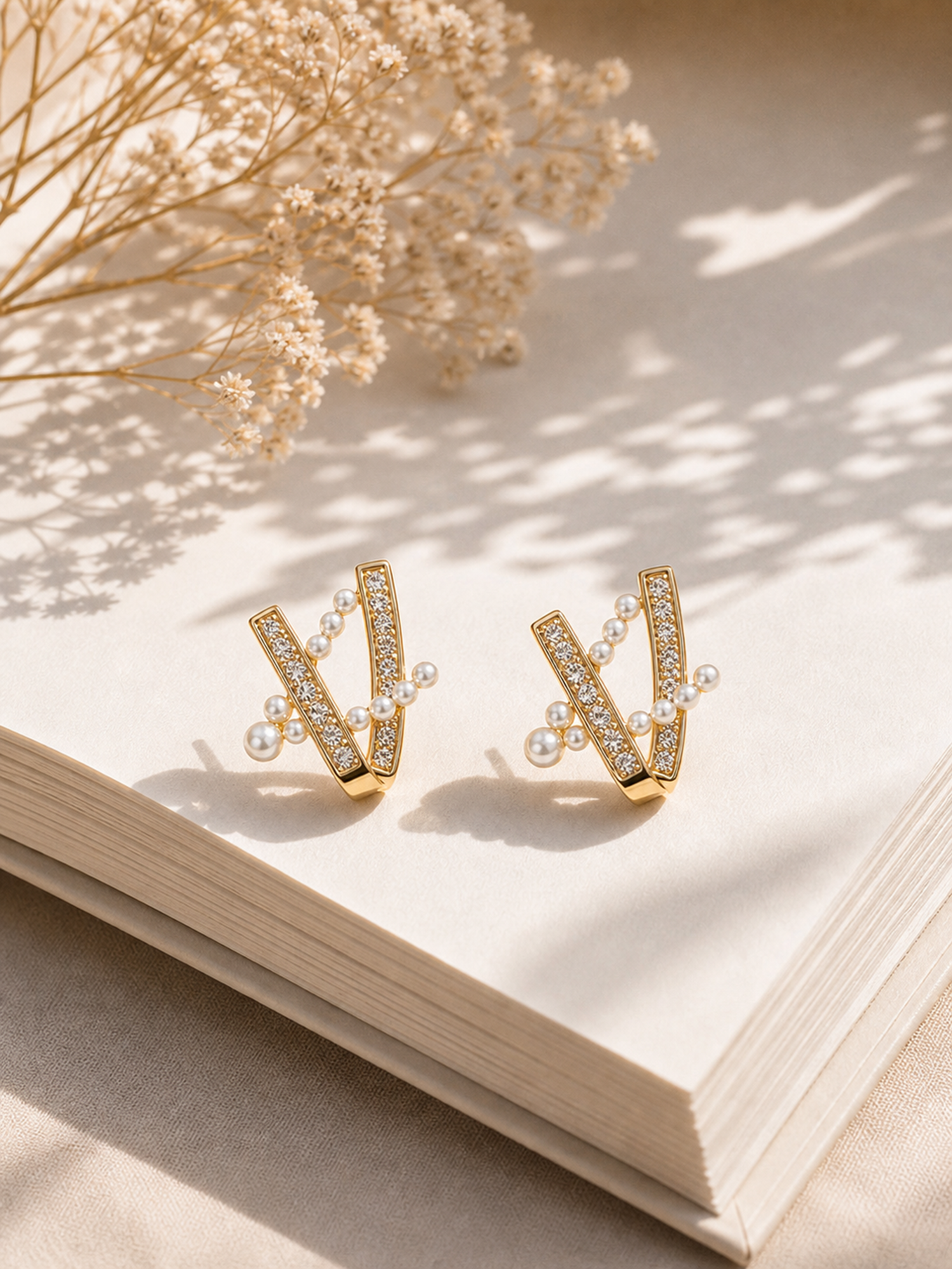 Gold-Tone Pearl-Look V Stud Earrings product photo view 5
