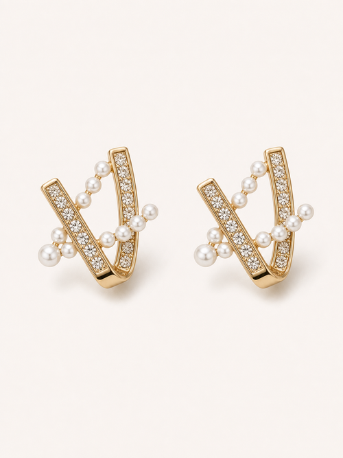 Gold-Tone Pearl-Look V Stud Earrings product photo