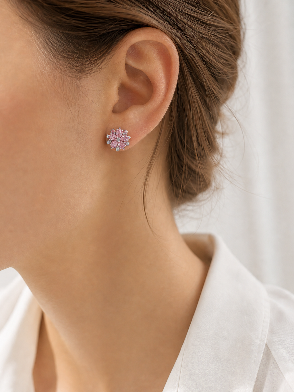 Pink Crystal Flower Stud Earrings product photo view 2