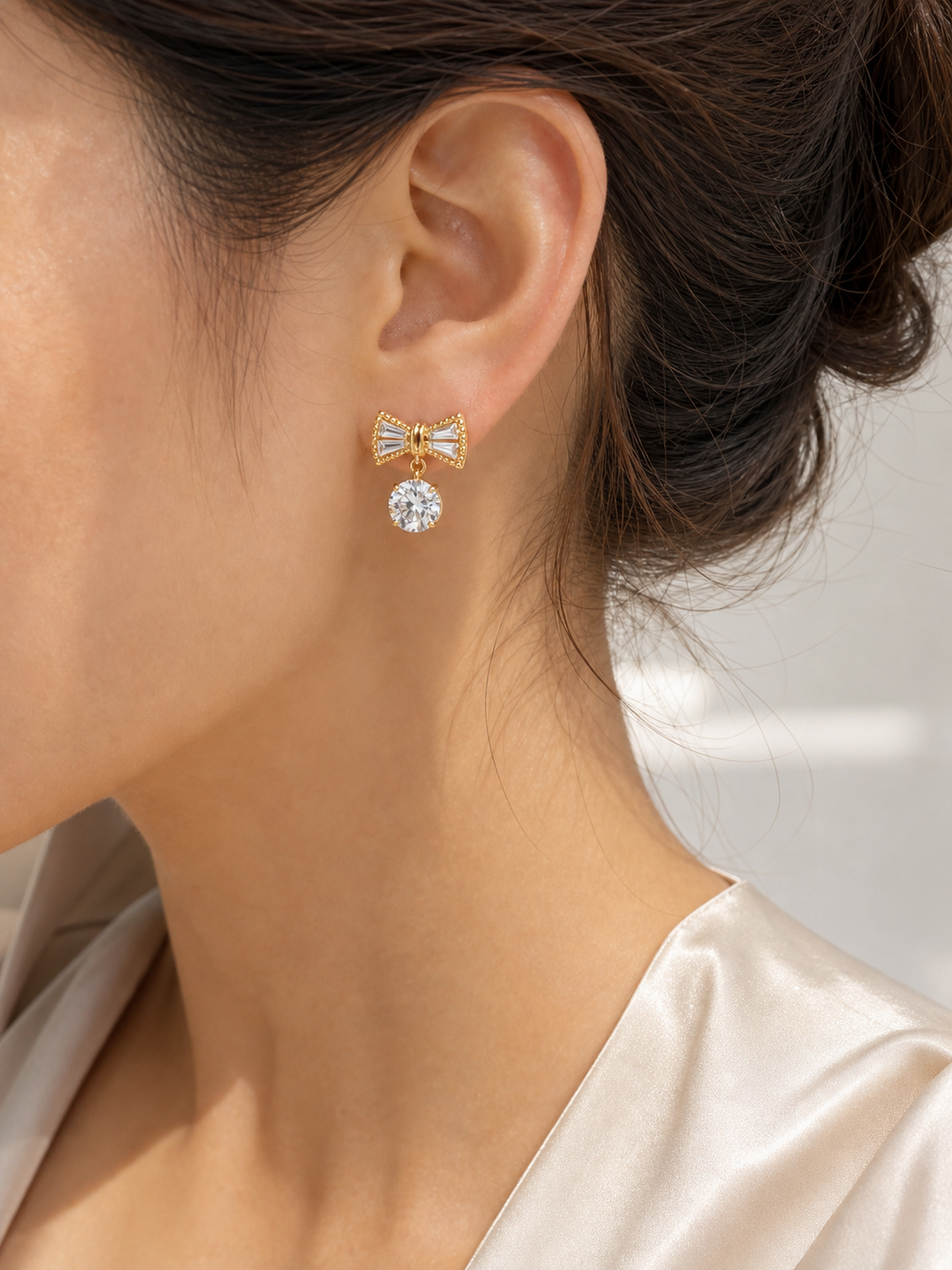 Gold-Tone Bow Drop Earrings product photo view 2